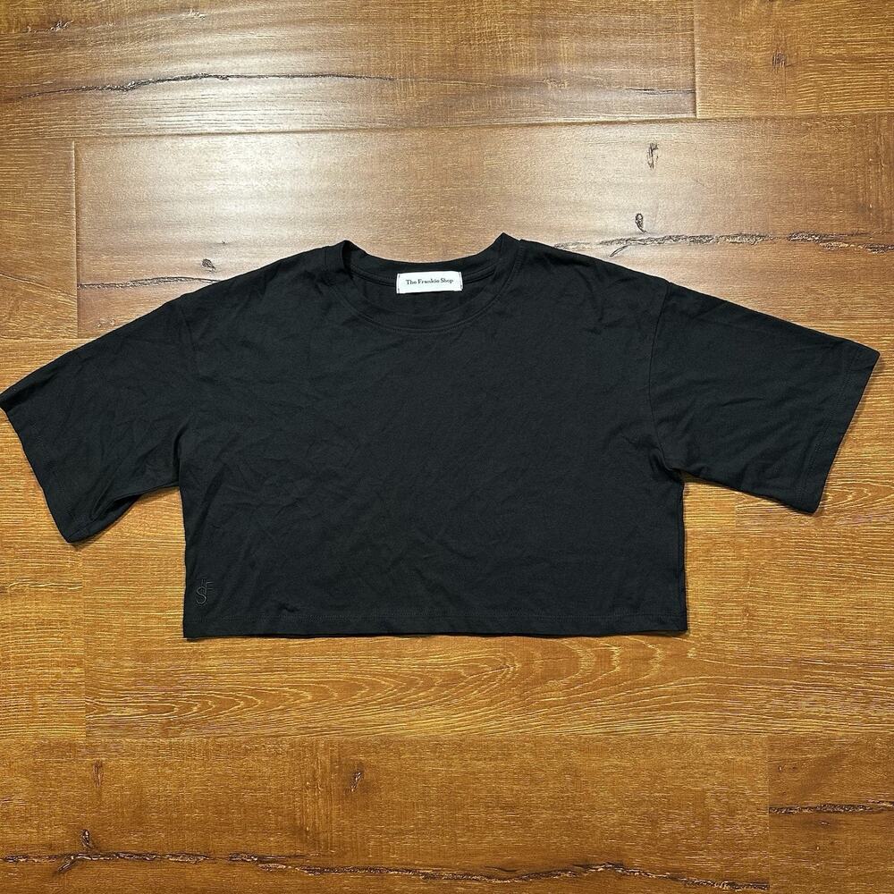The Frankie Shop Crop Oversized T Shirt Womens S Black 1/4 Short Sleeve City Alt